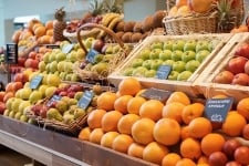 Fruit and vegetables on display at a shop.